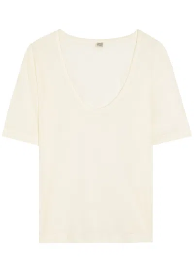Totême Toteme Scoop-neck Cotton And Silk-blend T-shirt In Neutral