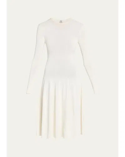 Totême Sculpted Knit Long-sleeve Midi Dress In White