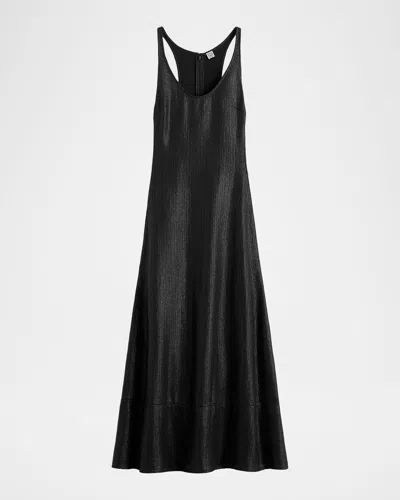 Totême Sculpted Shimmering Cotton Midi Tank Dress In Black