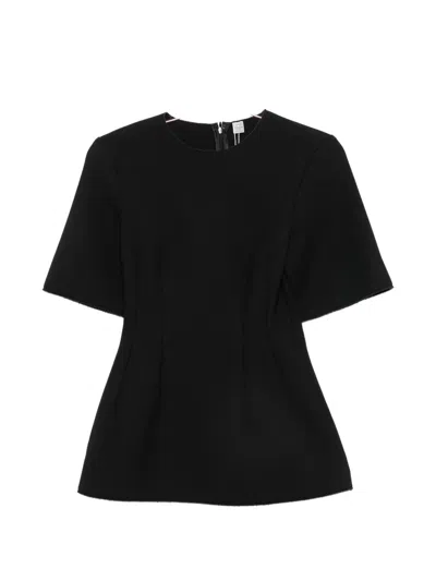 Totême Sculptural Short-sleeve Scuba Top In Black