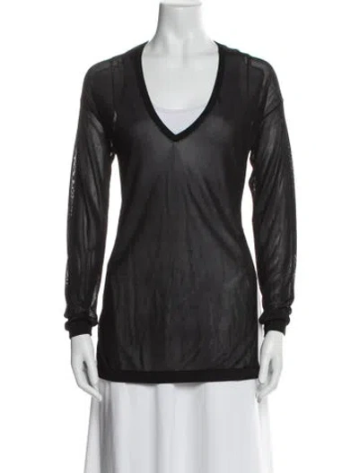 Pre-owned Totême Semi-sheer Viscose Knit V-neck T-shirt In Black
