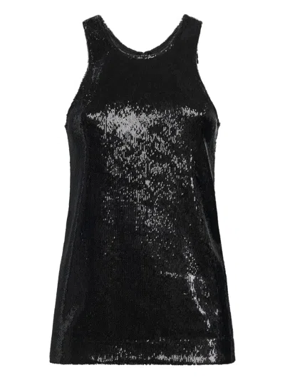 Totême Sequin High Round Neckline Top In Black