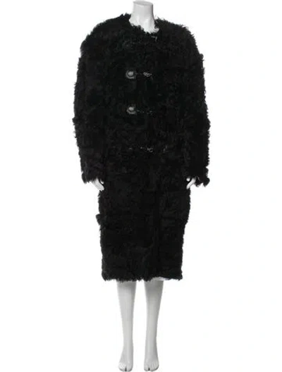 Pre-owned Totême Shaggy Shearling Clasp Coat Shearling Fur Coat In Black