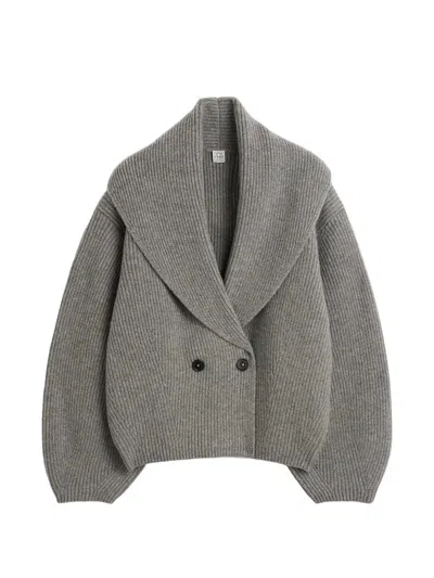 Totême Shawl Collar Button Cardigan In Gray