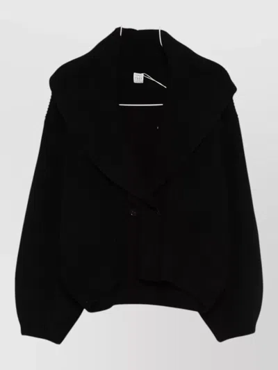 Totême Shawl Collar Double Breasted Ribbed Knit Cardigan In Black