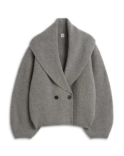 Totême Womens Grey Shawl-lapel Knitted Wool-blend Cardigan In Gray