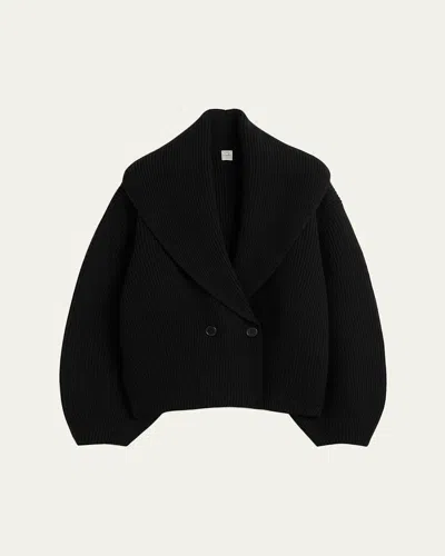 Totême Toteme Wool Knit Scarf-lapel Cardigan With Double-breasted Design In Black
