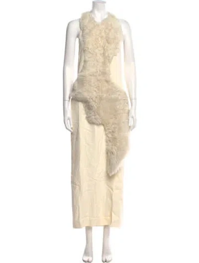 Pre-owned Totême Shearling Applique Dress Long Dress In Neutral