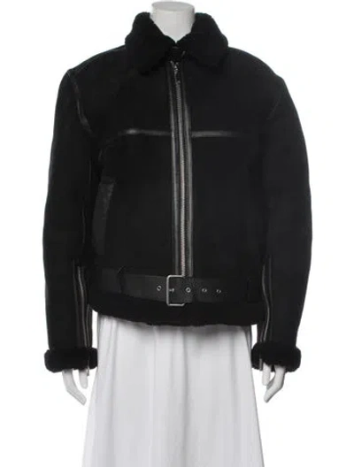Pre-owned Totême Shearling Aviator Jacket Shearling Biker Jacket In Black