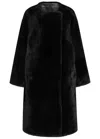 Totême Open Front Shearling Mid-length Coat In Black