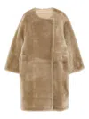 Totême Toteme Collarless Genuine Shearling Coat In Gold