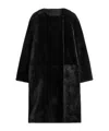 Totême Open Front Shearling Mid-length Coat In Black