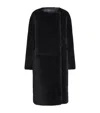 Totême Open Front Shearling Mid-length Coat In Black