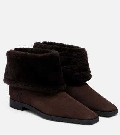 Totême Toteme Shearling-trimmed Suede Ankle Boots In Brown