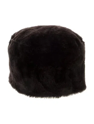 Pre-owned Totême Shearling Pillbox Hat In Black