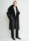 Totême Shearling Wrap Coat Black In Black