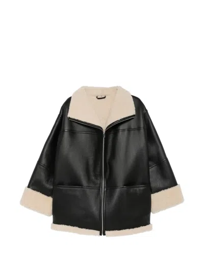 Totême Shearling-trim Oversized Jacket In Black