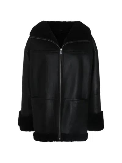 Totême Shearling-trimmed Leather Jacket In Black