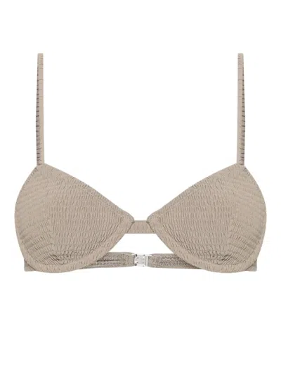 Totême Shirred Bikini Top In Grey