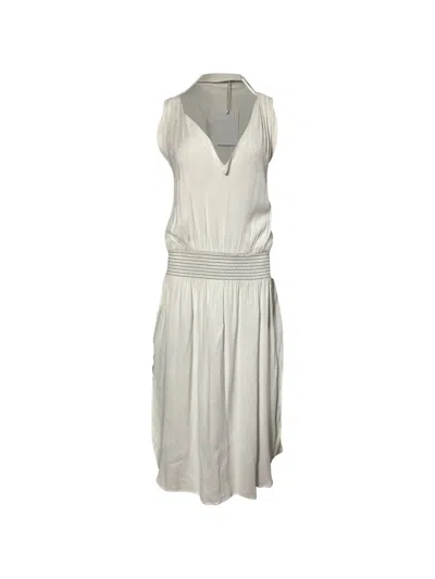 Pre-owned Totême Shirred-waist Plunged Midi Dress In Neutral