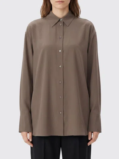 Totême Toteme Relaxed Silk Crepe Shirt With Pointed Collar And Curved Hem In Multi