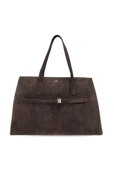 Totême Lounge Large Leather-trimmed Suede Tote In Brown
