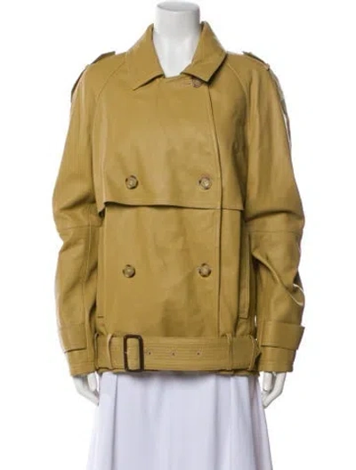 Pre-owned Totême Short Leather Trench Lamb Leather Peacoat In Green