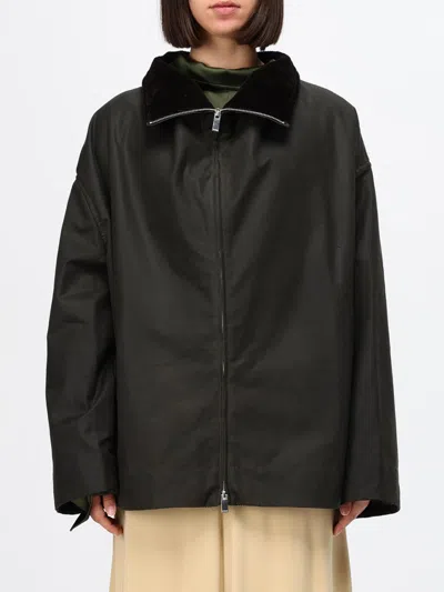 Totême Toteme Short Waxed Cotton Jacket With High Neck And Zip Closure In Green