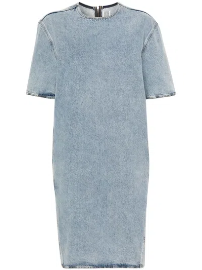 Totême Short-sleeve Denim Midi Dress In Blue