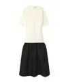 Totême Twinflower Gathered Ribbed-knit And Wool And Silk-blend Crepe Midi Dress In Multi