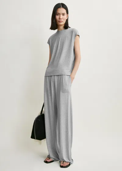 Totême Short-sleeve Jersey Top Pale Grey Mélange Petite In Gray