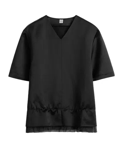 Totême V-neck Satin Blouse In Black
