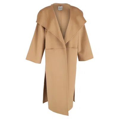 Pre-owned Totême Signature Shawl Coat In Brown Wool