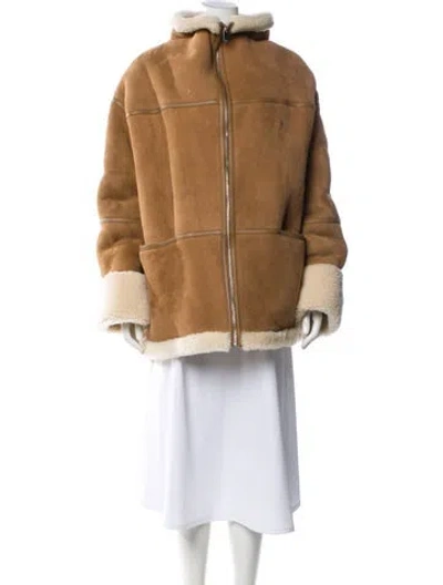 Pre-owned Totême Signature Shearling Jacket Shearling Fur Coat In Brown