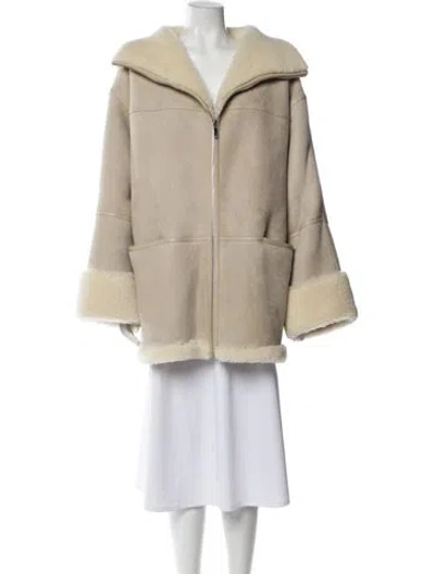 Pre-owned Totême Signature Shearling Jacket Shearling Fur Coat In Neutral