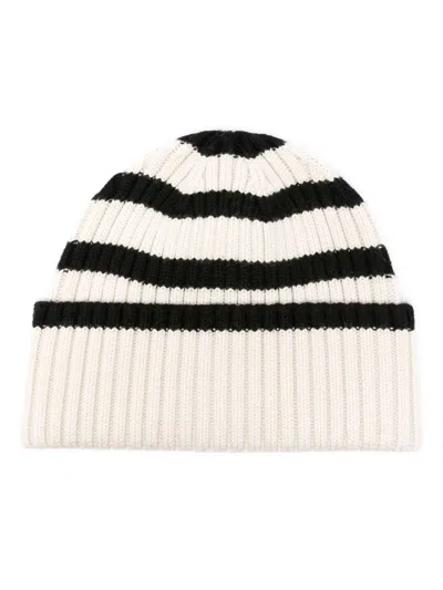 Totême Striped Ribbed-knit Wool Beanie In Black