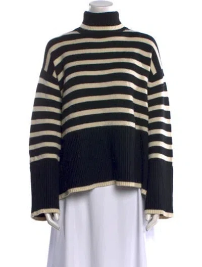 Pre-owned Totême Signature Stripe Turtleneck Wool Sweater In Black