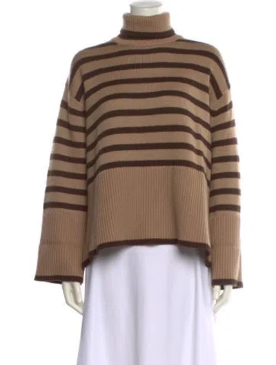 Pre-owned Totême Signature Stripe Turtleneck Wool Sweater In Brown