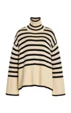 Totême Toteme Striped Wool Cotton Turtleneck In Neutral