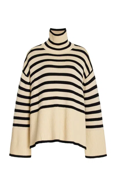 Totême Toteme Striped Wool Cotton Turtleneck In Neutral