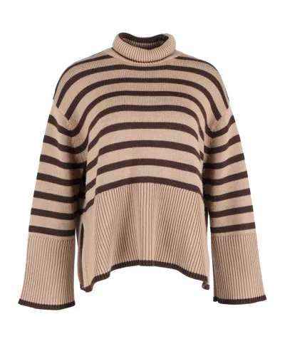 Totême Signature Striped Turtleneck Sweater In Brown Wool In Multi