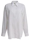 Totême Toteme Silk Blend Striped Shirt In White