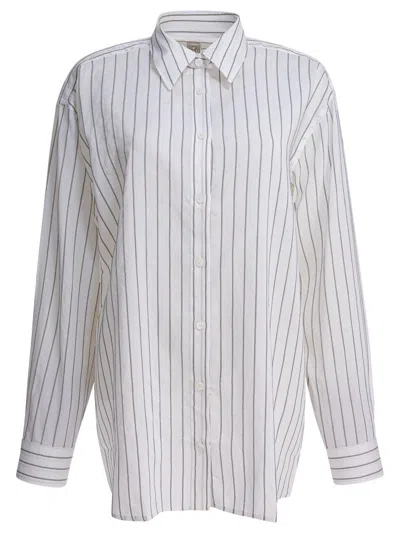 Totême Toteme Silk Blend Striped Shirt In White