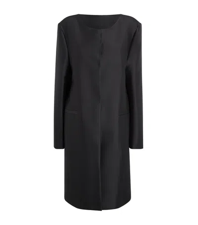 Totême Silk Collarless Midi Coat In Black