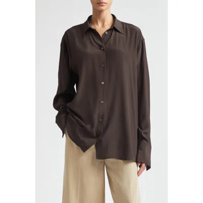 Totême Toteme Silk Crepe Button-up Shirt In Brown