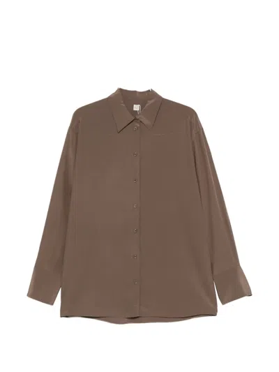 Totême Toteme Crepe Silk Shirt In Brown