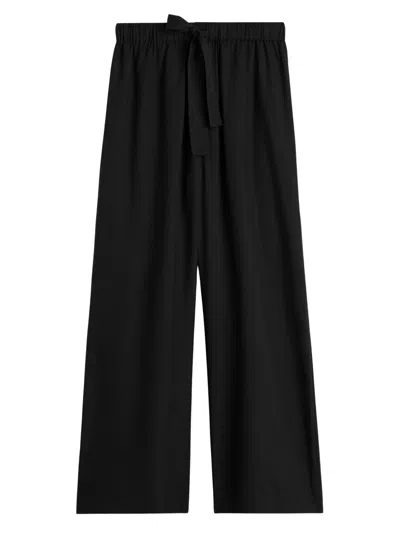 Totême Toteme Silk Drawstring Trousers With Side Pockets And Embroidered Logo Back Patches In Black