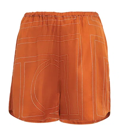 Totême Silk Embroidered Monogram Shorts