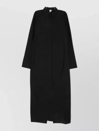 Totême Silk Maxi Dress Long Sleeves Pockets In Black
