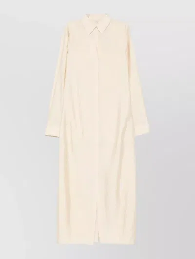 Totême Silk Maxi Dress Long Sleeves Side Slits In White